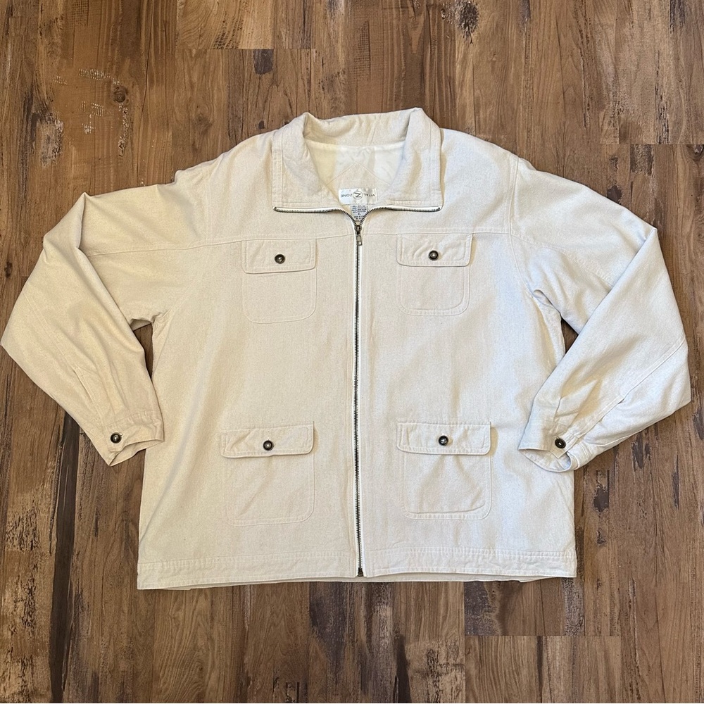 VTG 80s 90s Tan Beige 100% Silk Blazer Jacket